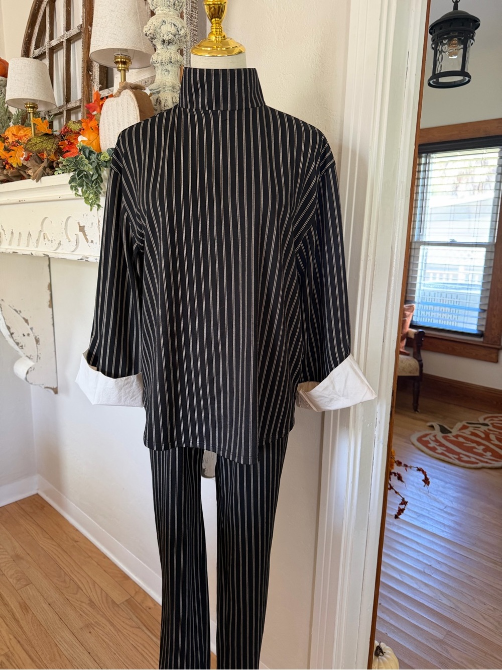 Women’s Black Pinstripe 2 Piece Set with White Cuffs